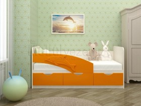 Дельфин-3 Кровать детская 3 ящика без ручек 1.6 Оранжевый глянец в Муромцево - muromcevo.katalogmebeli.com | фото 1