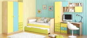 Детская комната Смайли (Желтый/Голубой/Зеленый/корпус Клен) в Муромцево - muromcevo.katalogmebeli.com | фото