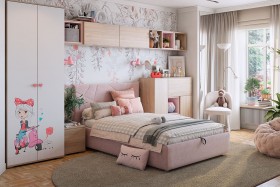 Комплект детской мебели Алина К2 Дуб мария/белый/нежно-розовый велюр в Муромцево - muromcevo.katalogmebeli.com | фото 1