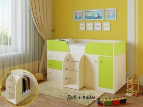 Кровать-чердак Малыш-4 Дуб молочный/Лайм в Муромцево - muromcevo.katalogmebeli.com | фото