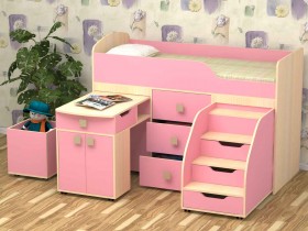 Кровать детская Фея 1.6 Дуб молочный/Розовый в Муромцево - muromcevo.katalogmebeli.com | фото