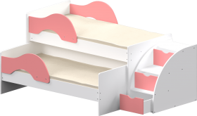 Кровать детская Матрешка выкатная с лестницей  Белый/Розовый в Муромцево - muromcevo.katalogmebeli.com | фото 1