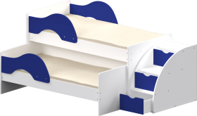 Кровать детская Матрешка выкатная с лестницей Белый/Синий в Муромцево - muromcevo.katalogmebeli.com | фото 1