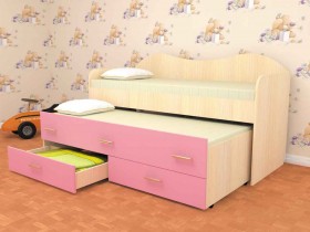 Кровать детская Нимфа двухместная 2.0 Дуб молочный/Розовый в Муромцево - muromcevo.katalogmebeli.com | фото