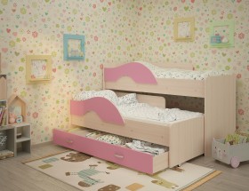 Кровать детская Радуга 1600 Млечный дуб/Розовый в Муромцево - muromcevo.katalogmebeli.com | фото