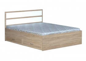 Кровать двойная с ящиками 1600-2 без матраса (прямые спинки) Дуб Сонома в Муромцево - muromcevo.katalogmebeli.com | фото