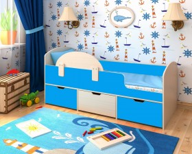 Кровать Малыш-мини с бортиком Дуб молочный/Голубой в Муромцево - muromcevo.katalogmebeli.com | фото