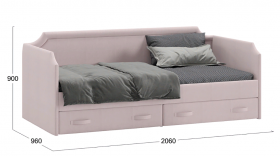 Кровать с мягкой обивкой и ящиками «Кантри» Тип 1 (900) (Велюр пудровый) в Муромцево - muromcevo.katalogmebeli.com | фото 2