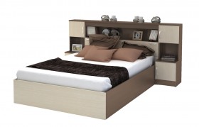 Кровать с прикроватным блоком КР 552 Спальня Basya (шимо темный/шимо светлый) в Муромцево - muromcevo.katalogmebeli.com | фото