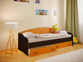 Кровать Софа-7 с мягкой спинкой (800х1900) Венге/Оранжевый в Муромцево - muromcevo.katalogmebeli.com | фото