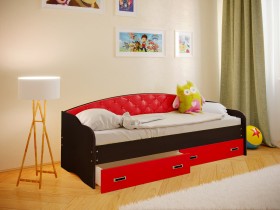 Кровать Софа-8 с мягкой спинкой (900х1900) Венге/Красный в Муромцево - muromcevo.katalogmebeli.com | фото