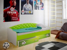 Кровать Софа-8 с мягкой спинкой фотопечать Футбол (900х1900) Белый/Лайм в Муромцево - muromcevo.katalogmebeli.com | фото