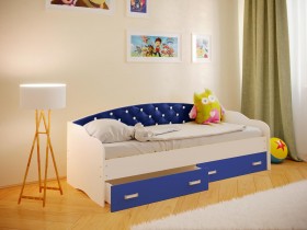 Кровать Софа-8 с мягкой спинкой со стразами (900х1900) Белый/Синий в Муромцево - muromcevo.katalogmebeli.com | фото 1
