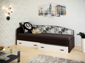 Кровать Софа-9 с мягкой спинкой с рисунком Милана (900х2000) Венге/Белый в Муромцево - muromcevo.katalogmebeli.com | фото