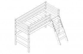 Кровать Соня вариант 6 полувысокая с наклонной лестницей Белый полупрозрачный в Муромцево - muromcevo.katalogmebeli.com | фото 3