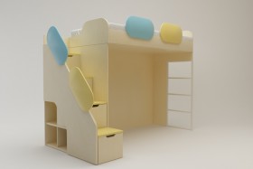 Кровать Смайли (второй ярус с лестницей/Желтый/Зеленый/Клен) в Муромцево - muromcevo.katalogmebeli.com | фото