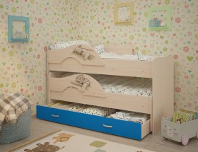Кровать выкатная Радуга-Сафари детская 1600 Млечный дуб/Голубой в Муромцево - muromcevo.katalogmebeli.com | фото 1