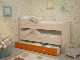 Кровать выкатная Радуга-Сафари детская 1600 Млечный дуб/Оранжевый в Муромцево - muromcevo.katalogmebeli.com | фото 1