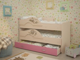 Кровать выкатная Радуга-Сафари детская 1600 Млечный дуб/Розовый в Муромцево - muromcevo.katalogmebeli.com | фото
