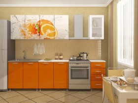 Кухонный гарнитур 1,8м Апельсин (Белый/Оранжевый металлик/Фотопечать апельсин) в Муромцево - muromcevo.katalogmebeli.com | фото