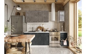 Кухонный гарнитур Нувель 1800мм белый/бетон коричневый/бетон черный в Муромцево - muromcevo.katalogmebeli.com | фото