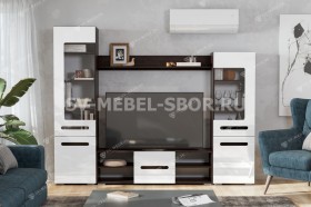 Мебель для гостиной МГС 6 (Исполнение 1/Венге/Белый глянец) в Муромцево - muromcevo.katalogmebeli.com | фото