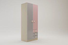 Шкаф 2-х створчатый с ящиками Грэйси (Розовый/Серый/корпус Клен) в Муромцево - muromcevo.katalogmebeli.com | фото 2