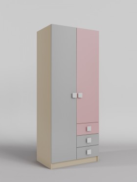 Шкаф 2-х створчатый с ящиками Грэйси (Розовый/Серый/корпус Клен) в Муромцево - muromcevo.katalogmebeli.com | фото