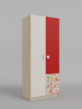 Шкаф 2-х створчатый с ящиками Ретвит (Бежевый/Красный/корпус Клен) в Муромцево - muromcevo.katalogmebeli.com | фото