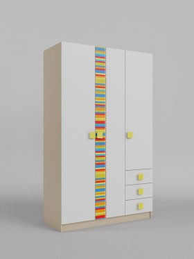 Шкаф 3-х створчатый с ящиками Клаксон без машинок (Белый/корпус Клен) в Муромцево - muromcevo.katalogmebeli.com | фото