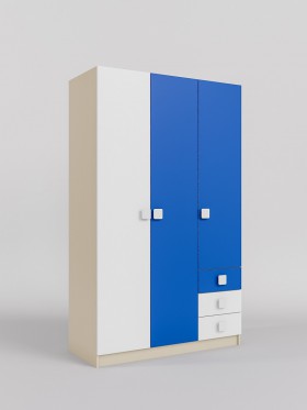 Шкаф 3-х створчатый с ящиками Скай (Синий/Белый/корпус Клен) в Муромцево - muromcevo.katalogmebeli.com | фото