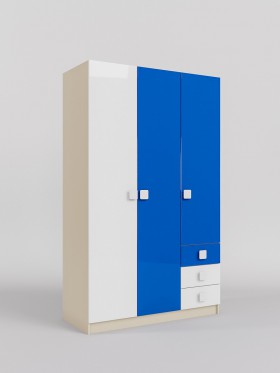 Шкаф 3-х створчатый с ящиками Скай люкс (Синий/Белый/корпус Клен) в Муромцево - muromcevo.katalogmebeli.com | фото