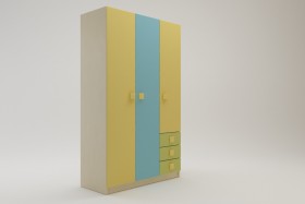 Шкаф 3-х створчатый с ящиками Смайли (Желтый/Голубой/Зеленый/корпус Клен) в Муромцево - muromcevo.katalogmebeli.com | фото 1