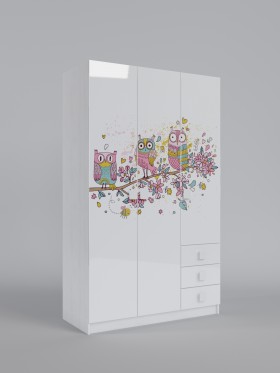 Шкаф 3-х створчатый с ящиками Совушки (Белый/корпус Выбеленное дерево) в Муромцево - muromcevo.katalogmebeli.com | фото 1