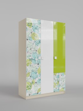 Шкаф 3-х створчатый с ящиками Твит (Белый/Зеленый/корпус Клен) в Муромцево - muromcevo.katalogmebeli.com | фото