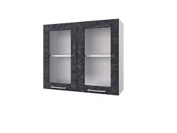 Шкаф 80 с 2-мя витринами Лофт (Камень Арья/корпус Белый) в Муромцево - muromcevo.katalogmebeli.com | фото
