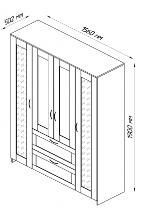 Шкаф четырехдверный Сириус с 1 зеркалом и 2 ящиками дуб сонома в Муромцево - muromcevo.katalogmebeli.com | фото 2