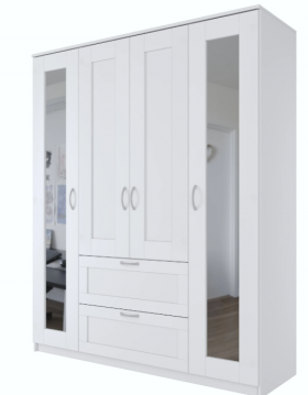 Шкаф четырехдверный Сириус с 2 зеркалами и 2 ящиками белый в Муромцево - muromcevo.katalogmebeli.com | фото