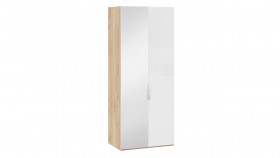 Шкаф для одежды с 1 глухой и 1 зеркальной дверями левый «Эмбер» Яблоня Беллуно/Белый глянец в Муромцево - muromcevo.katalogmebeli.com | фото