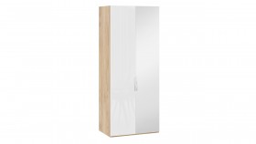 Шкаф для одежды с 1 глухой и 1 зеркальной дверями правый «Эмбер» Яблоня Беллуно/Белый глянец в Муромцево - muromcevo.katalogmebeli.com | фото