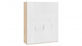 Шкаф для одежды с 4 глухими дверями «Эмбер» Яблоня Беллуно/Белый глянец в Муромцево - muromcevo.katalogmebeli.com | фото