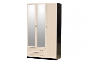 Шкаф для платья и белья 3-х дверный с профилем МДФ с 2 малыми зеркалами Венге/Дуб выбеленный в Муромцево - muromcevo.katalogmebeli.com | фото