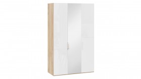 Шкаф комбинированный с 2 глухими и 1 зеркальной дверями правый «Эмбер» Яблоня Беллуно/Белый глянец в Муромцево - muromcevo.katalogmebeli.com | фото
