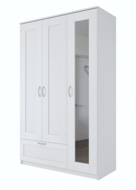 Шкаф трехдверный Сириус с зеркалом и 1 ящиком белый в Муромцево - muromcevo.katalogmebeli.com | фото