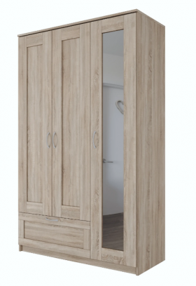 Шкаф трехдверный Сириус с зеркалом и 1 ящиком дуб сонома в Муромцево - muromcevo.katalogmebeli.com | фото