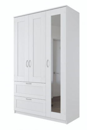 Шкаф трехдверный Сириус с зеркалом и 2 ящиками белый в Муромцево - muromcevo.katalogmebeli.com | фото