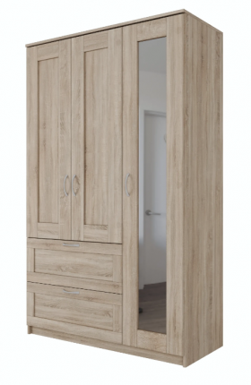 Шкаф трехдверный Сириус с зеркалом и 2 ящиками дуб сонома в Муромцево - muromcevo.katalogmebeli.com | фото
