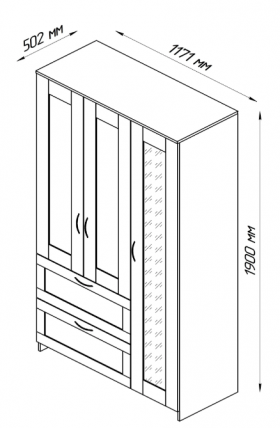 Шкаф трехдверный Сириус с зеркалом и 2 ящиками дуб сонома в Муромцево - muromcevo.katalogmebeli.com | фото 2